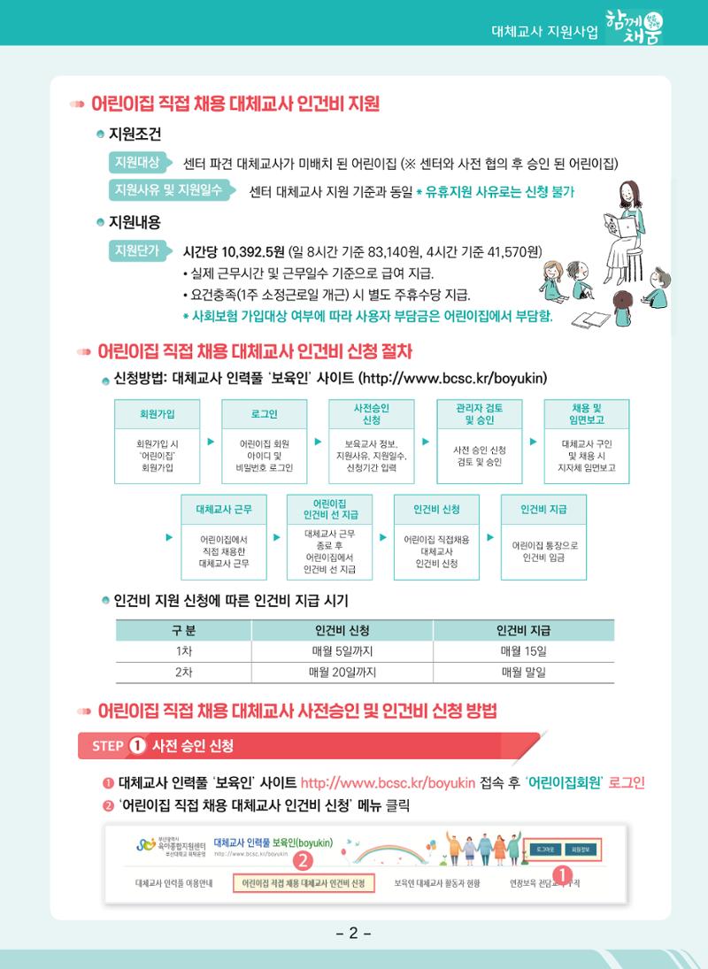 부산시육아종합지원센터 대체교사 인력풀 운영관리 및 어린이집 직접채용 대체교사 인건비 지급 안내 5페이지