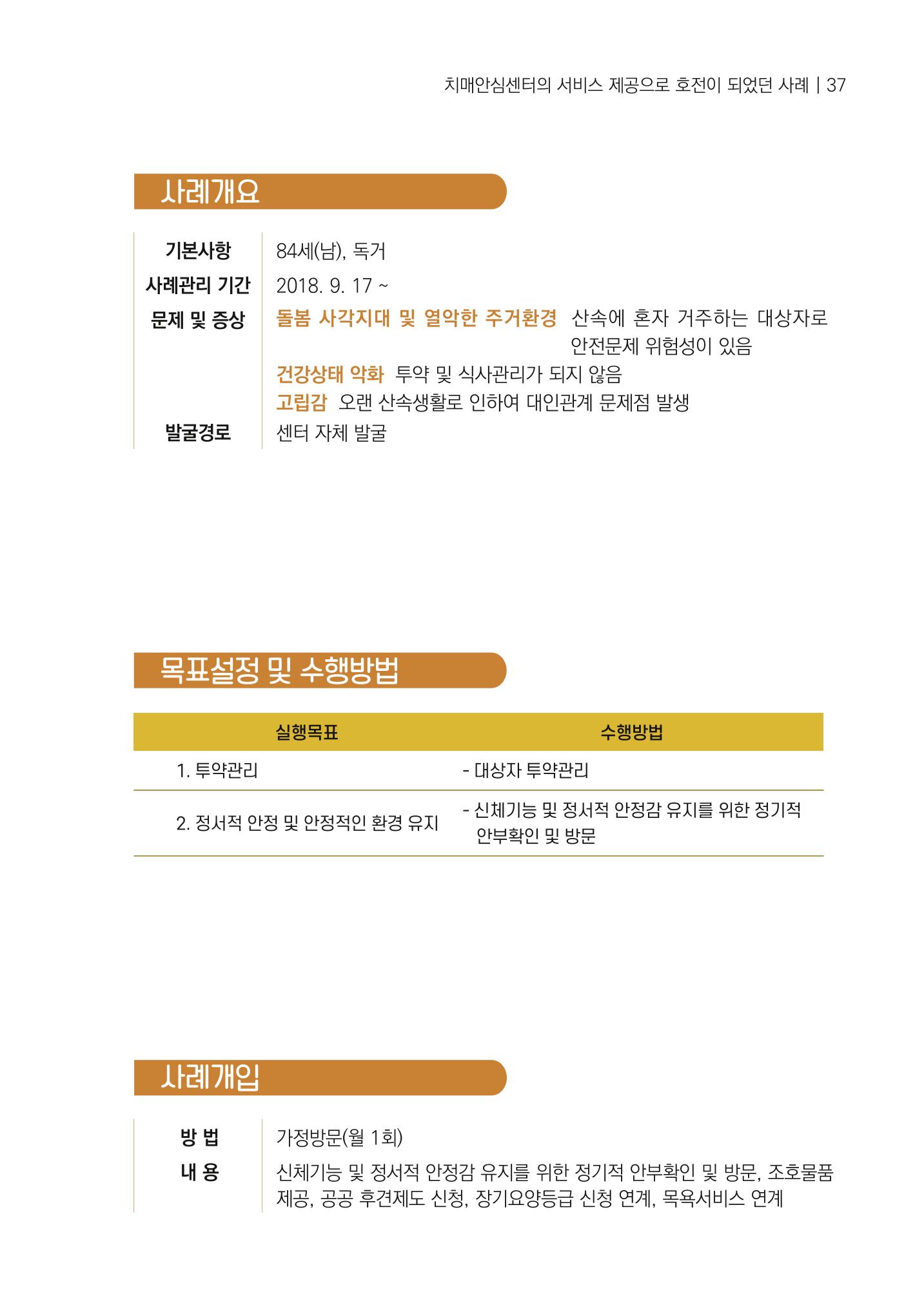 강원도 치매안심센터 사례관리 현황집 "힘들지만, 함께하는 행복' 37페이지