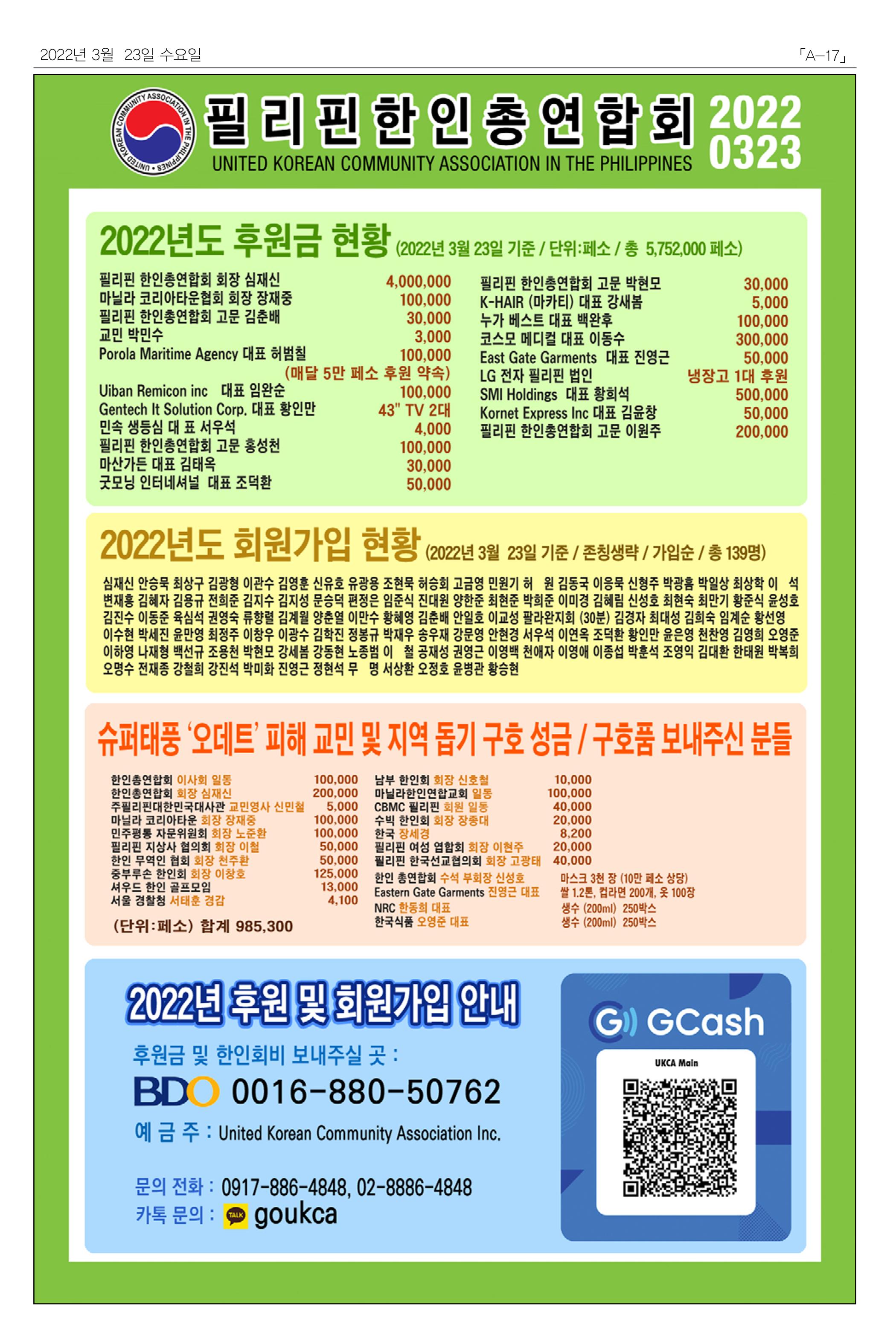 마닐라서울 수요뉴스 2022년 3월 23일 수요일 17페이지
