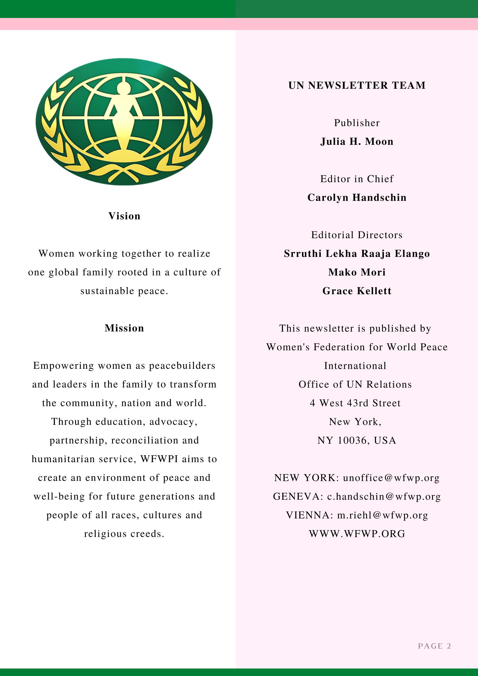 2022년 WFWP 유엔 뉴스레터 #43 2페이지