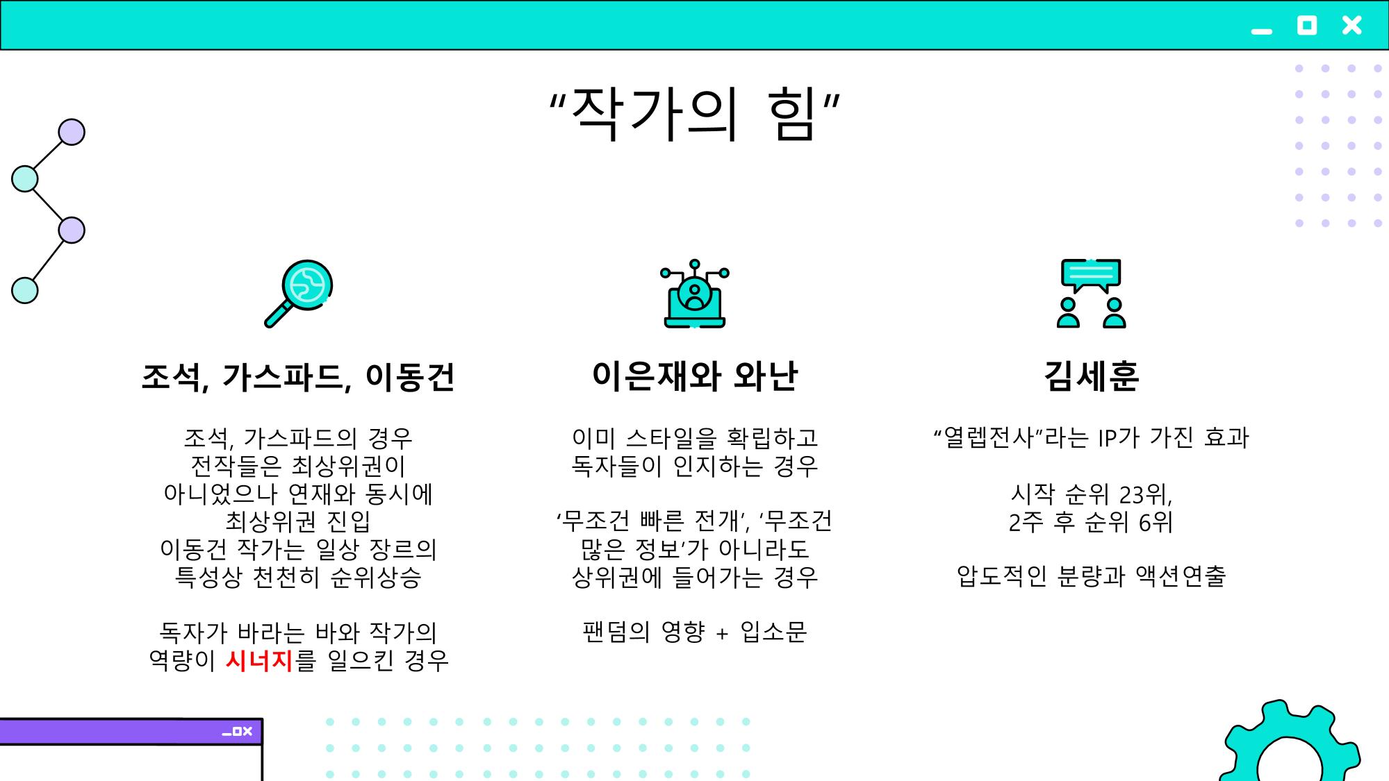 2023 제2차 열린만화포럼 in 부산 : 네이버 웹툰의 흥행 요소 비교 분석 발제문_개인 작가의 성공 요인 분석 47p