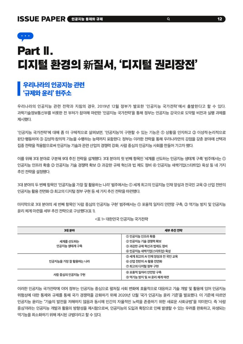 이슈페이퍼 2023-5호 - 인공지능 통제의 현주소와 디지털 권리장전 12페이지