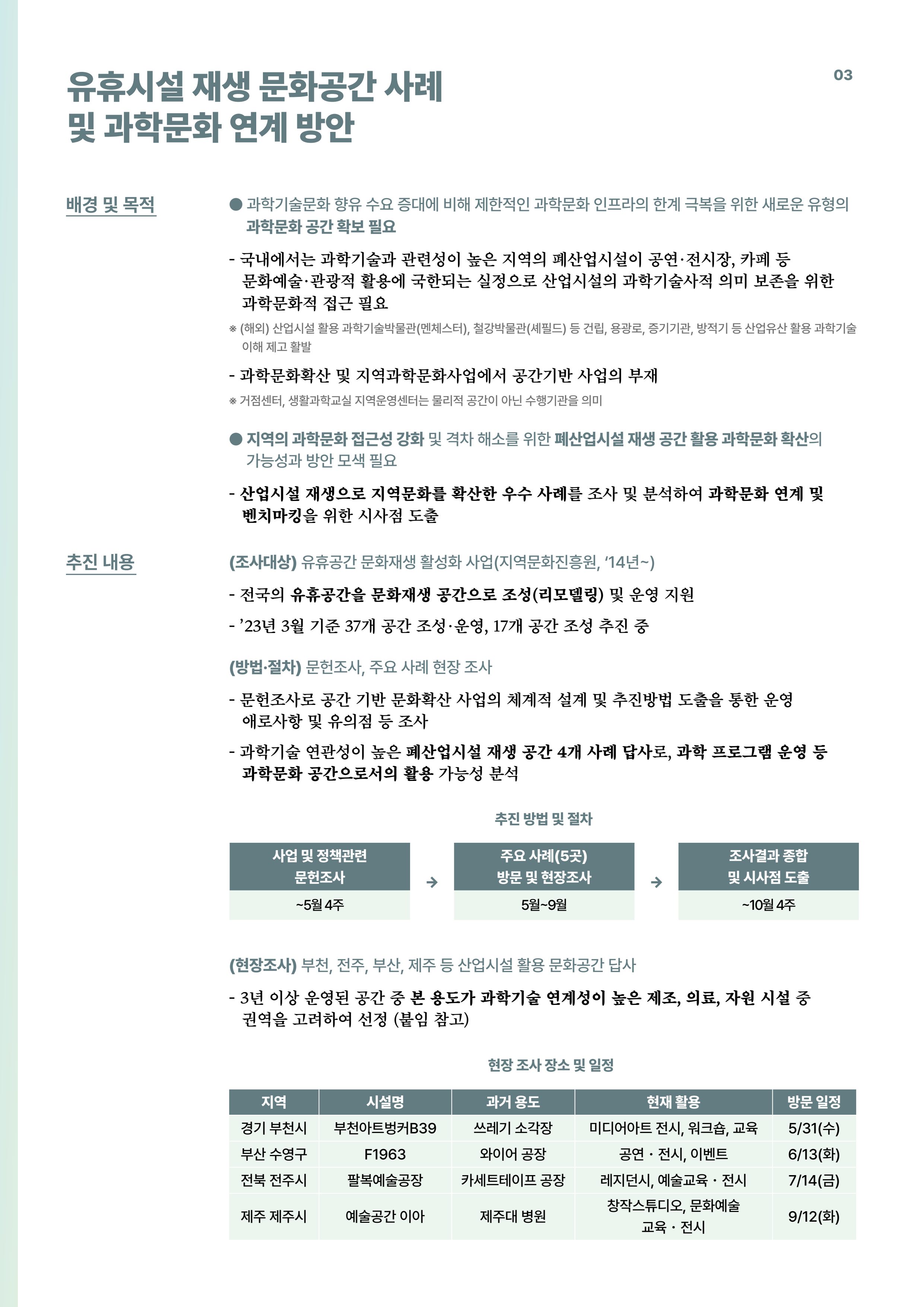 코팩포커스_유휴시설 재생 문화공간 사례 및 과학문화 연계 방안 3페이지