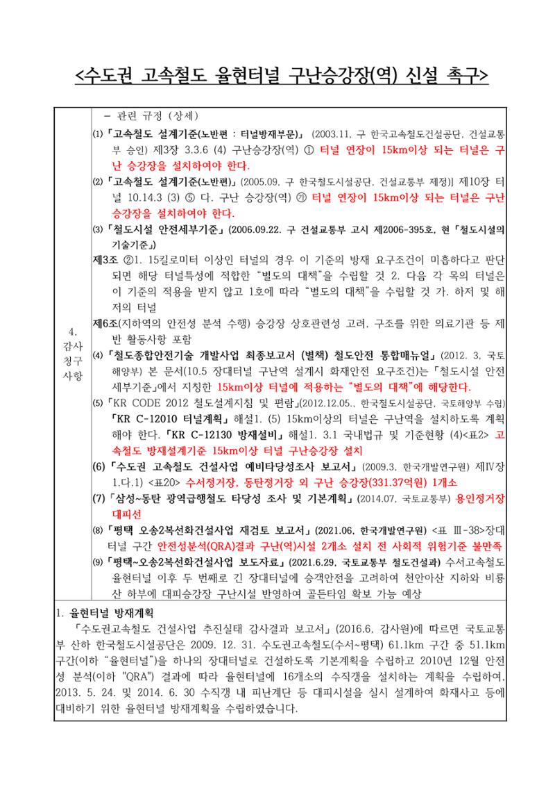 수도권 고속철도 율현터널 구난승강장(역) 신설 촉구 2페이지