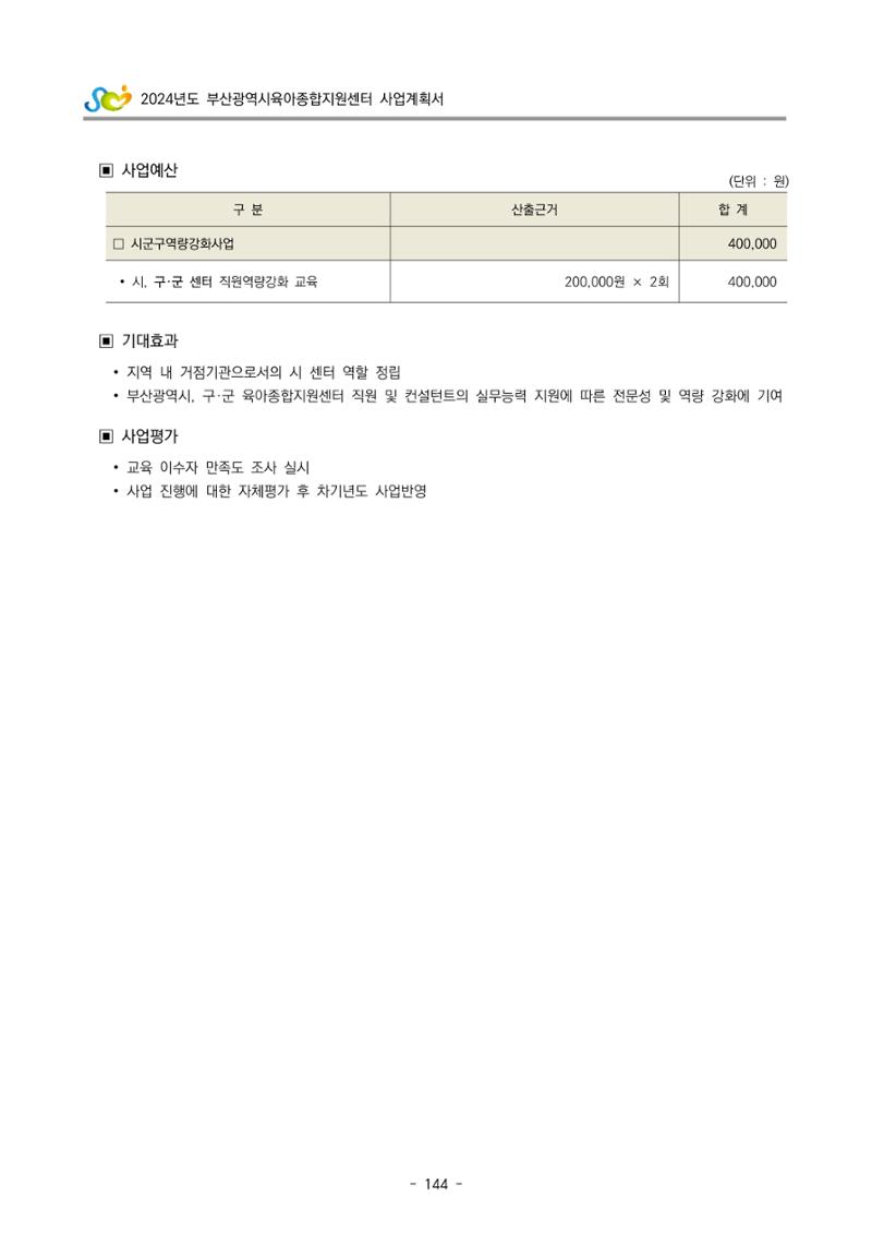 2024 부산광역시육아종합지원센터 사업계획서 145페이지