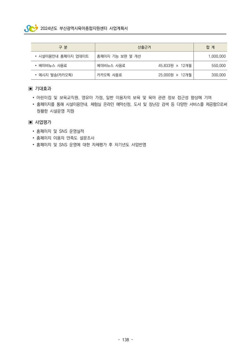 2024 부산광역시육아종합지원센터 사업계획서 139페이지