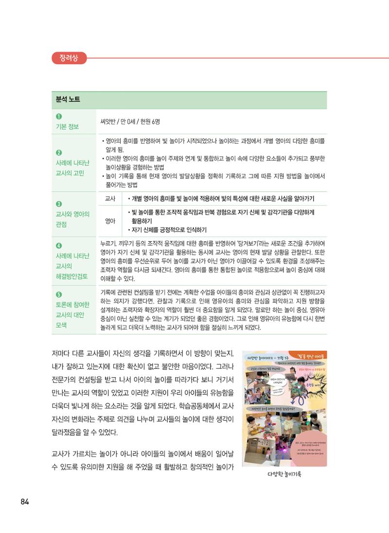[서울시육아종합지원센터] 2024년 보육과정 놀이기록 공모전 사례집 '놀이기록 새로고침' 86페이지