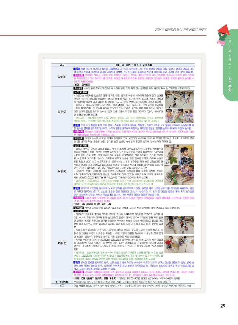 [서울시육아종합지원센터] 2024년 보육과정 놀이기록 공모전 사례집 '놀이기록 새로고침' 31페이지