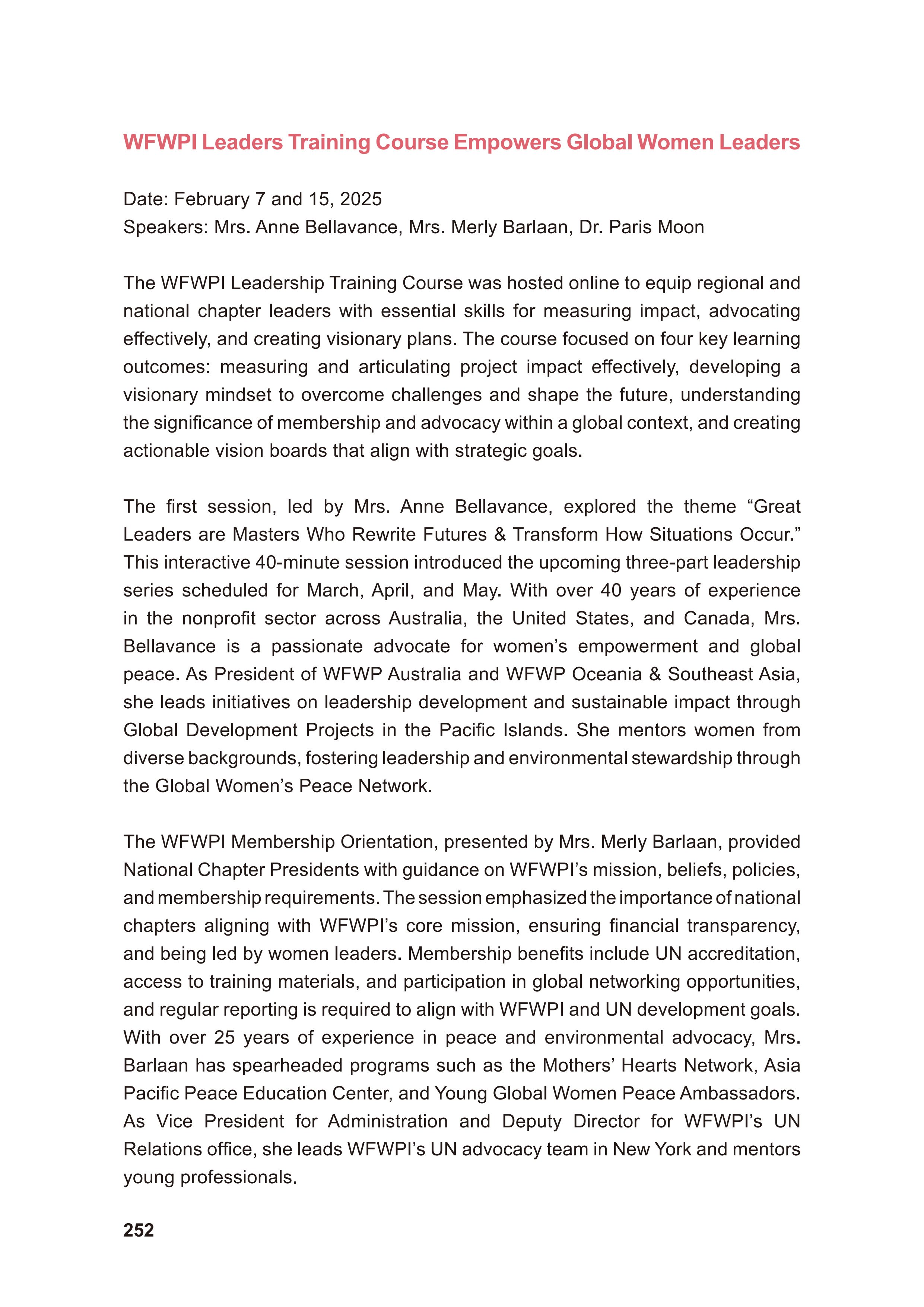 WFWP Annual Report 2025 252페이지