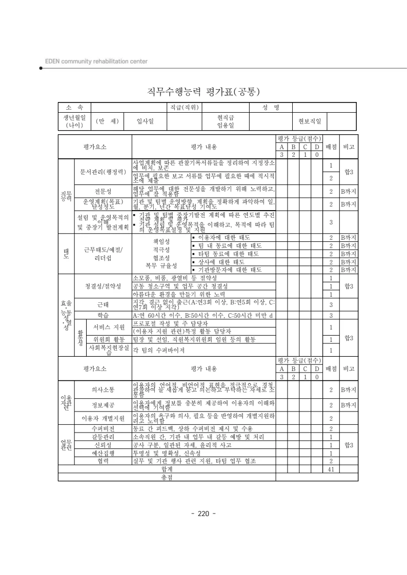 2024년 에덴장애인종합복지관 운영규정집 221페이지