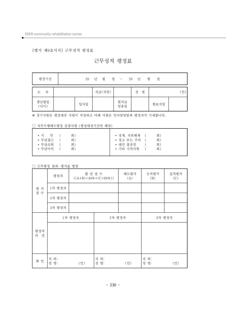 2024년 에덴장애인종합복지관 운영규정집 231페이지